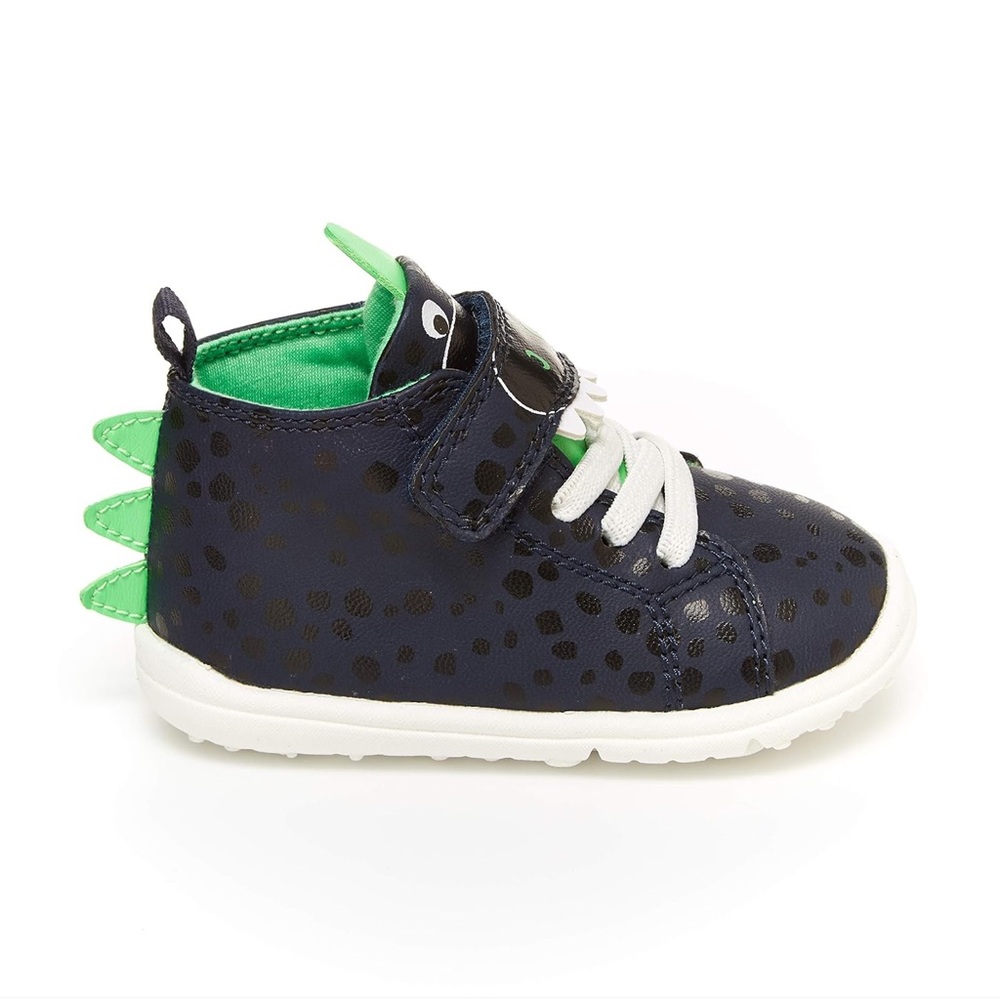 Carter's Toddler Navy and Lime Green Dinosaur High Top Baby Sneakers Size 4.5 US